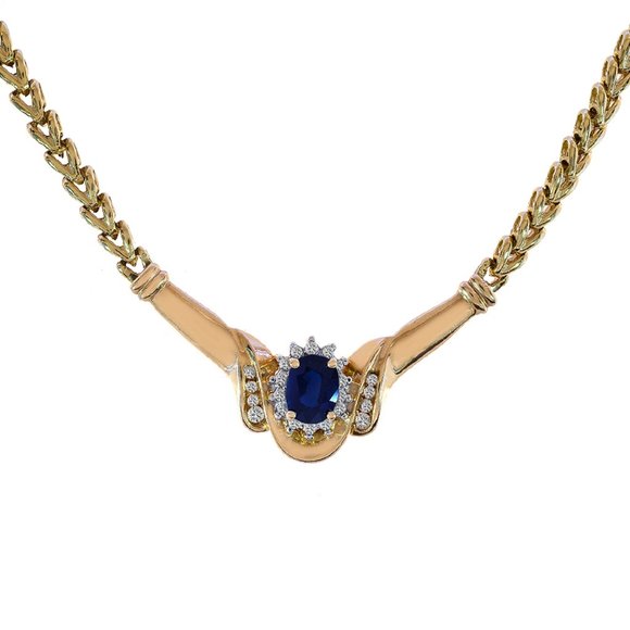 1.78 Ct. Tw. Oval Cut Sapphire Round Diamonds 14k Gold Necklace - Picture 1 of 6